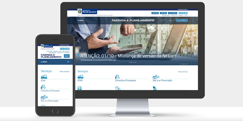 Imagem do redesign do site da SEFAZ-RJ