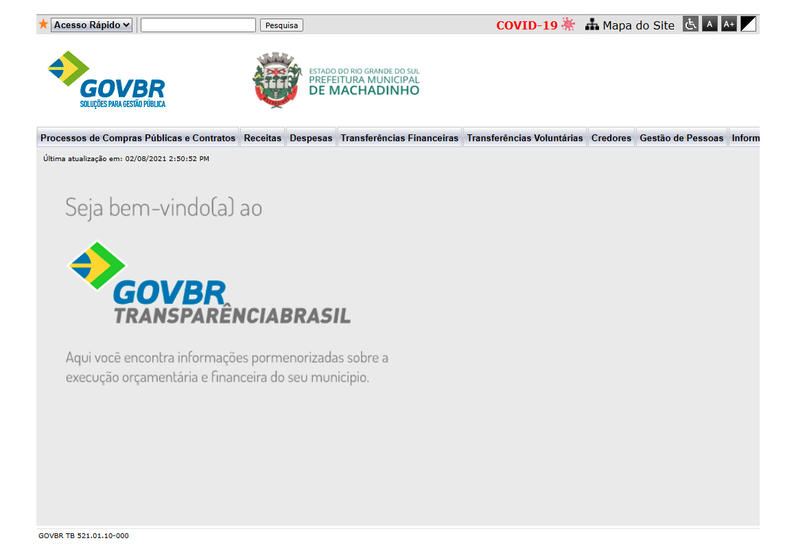 Tela inicial do antigo TRANSPARÊNCIABRASIL